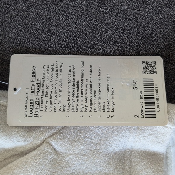 NQT Lululemon Looped Terry Fleece Half-Zip Hoodie Size 2 - Picture 5 of 6